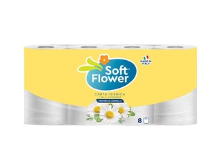 Tualetes papīrs Soft Flower, parfimēts, balts, 3 slāņi, 8 ruļļi