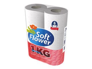 Soft Flower toilet paper, 1 kg, 3-ply, white, 6 rolls