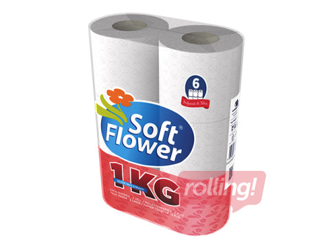 Туалетная бумага Soft Flower, 1 кг, 3 слоя, белая, 6 рулонов