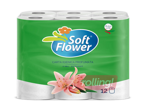 Tualettpaber Soft Flower, lõhnastatud, 3-kihiline, valge, 12 rulli