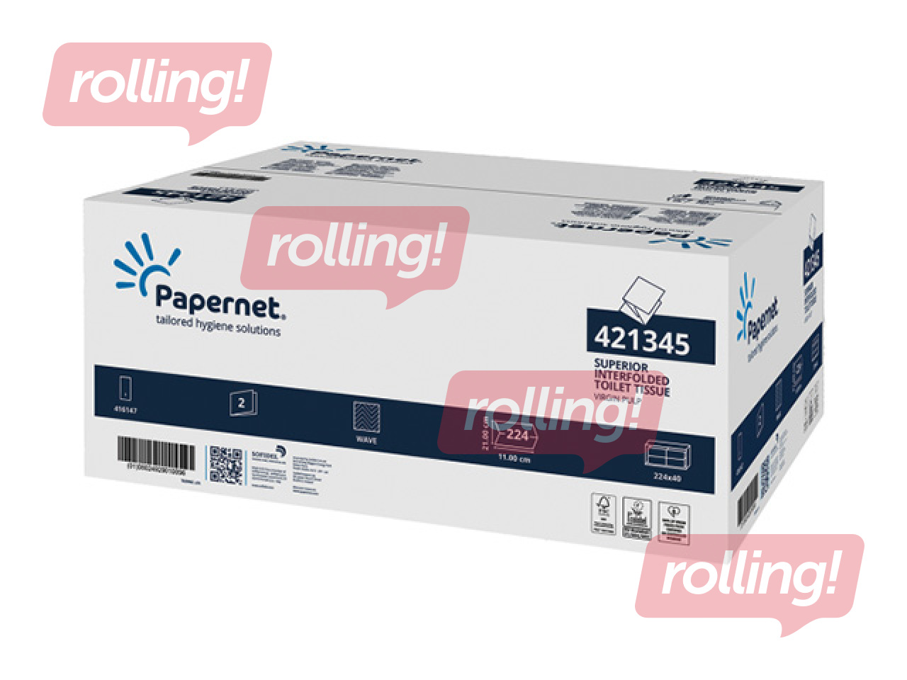 Туалетная бумага в листах Papernet, 2 слоя, белая, 40 пачек