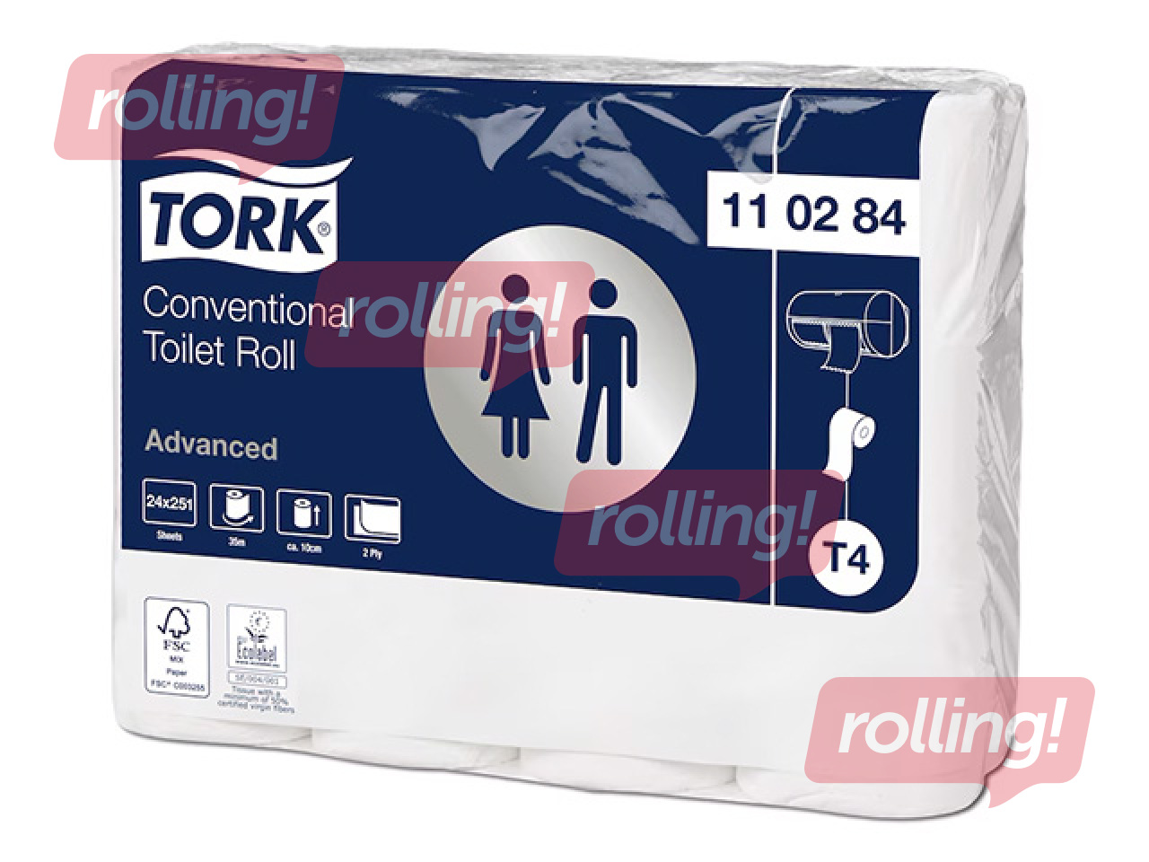 Tualettpaber Tork Advanced T4, 2-kihiline, valge, 24 rulli