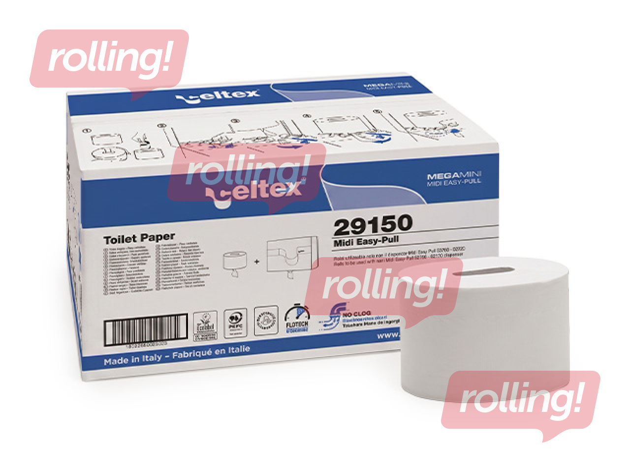 Tualettpaber CELTEX Easy Pull Centerfeed 150, valge, 2-kihiline, 12tk