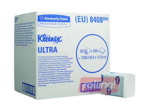 Tualettpaber lehtedena Kleenex, Ultra, valge, 2-kihiline, 200 lehte, 36 pakki