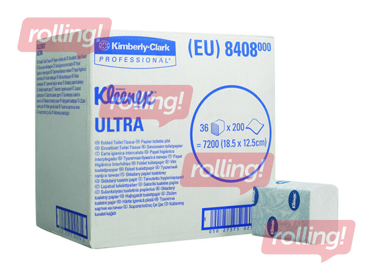 Tualettpaber lehtedena Kleenex, Ultra, valge, 2-kihiline, 200 lehte, 36 pakki