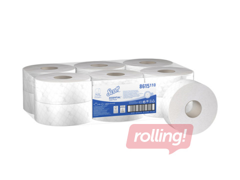 Tualetes papīrs ruļļos Scott Mini Jumbo, 2 slāņi, balts, 200m, 12 ruļļi