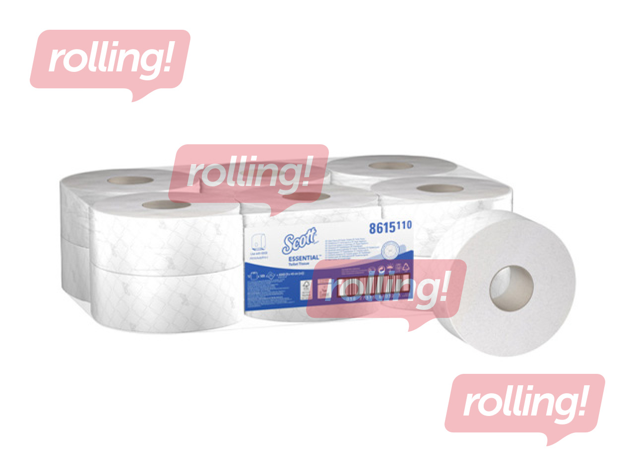 Tualettpaberirullid Scott Mini Jumbo, 2-kihilised, valged, 200m, 12 rulli
