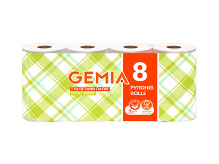 Туалетная бумага в рулонах Gemia, 3 слоя, 8 рулонов