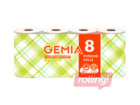 Tualettpaber rullides Gemia, 3 kihti, 8 rulli