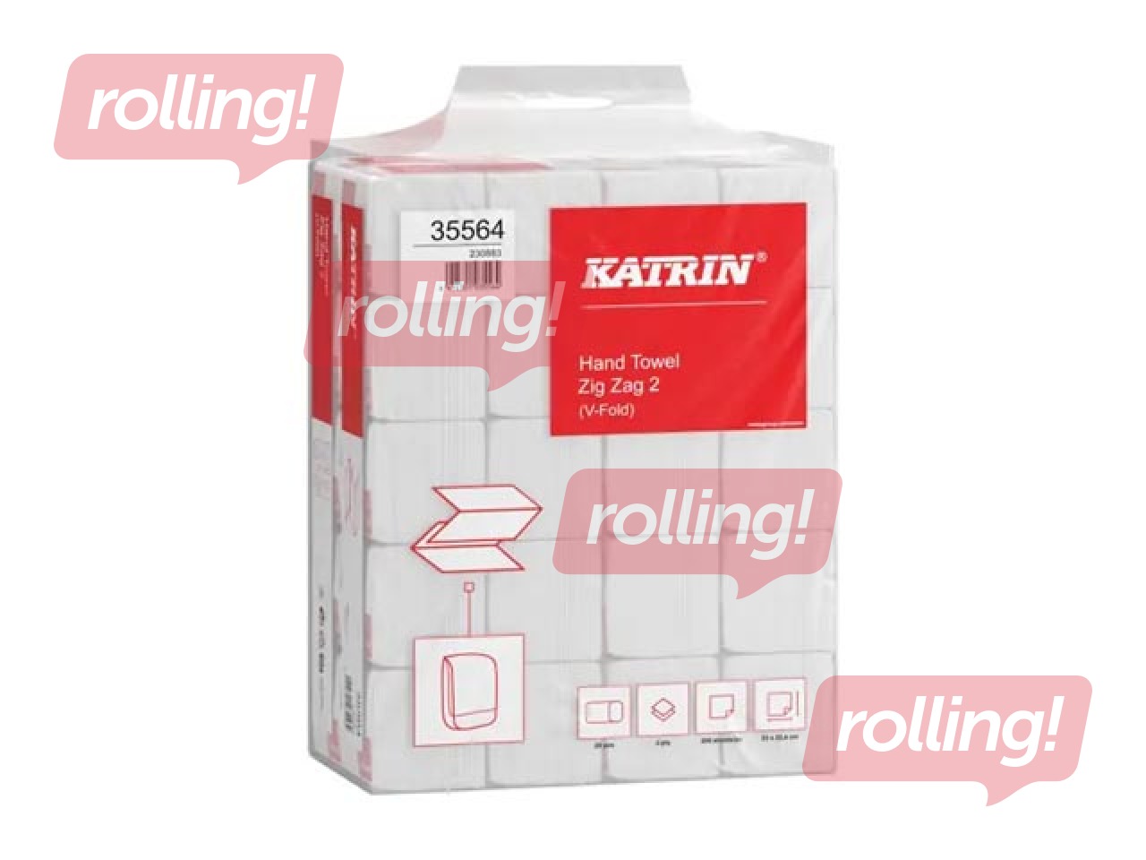 Papīra dvieļi Katrin Classic Zig Zag 2, balti, 2 slāņi, 200 loksnes, 20 paciņas 