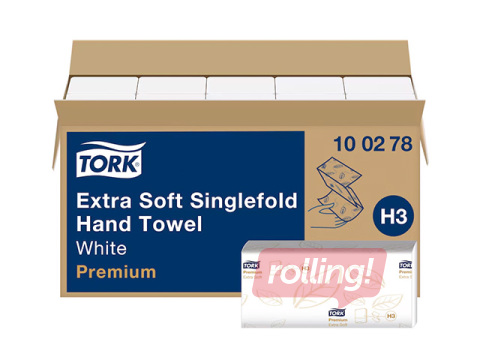 Papīra dvieļi Tork Premium Extra Soft, Singlefold, H3, balti, 2 slāņi, 200 loksnes, 15 paciņas