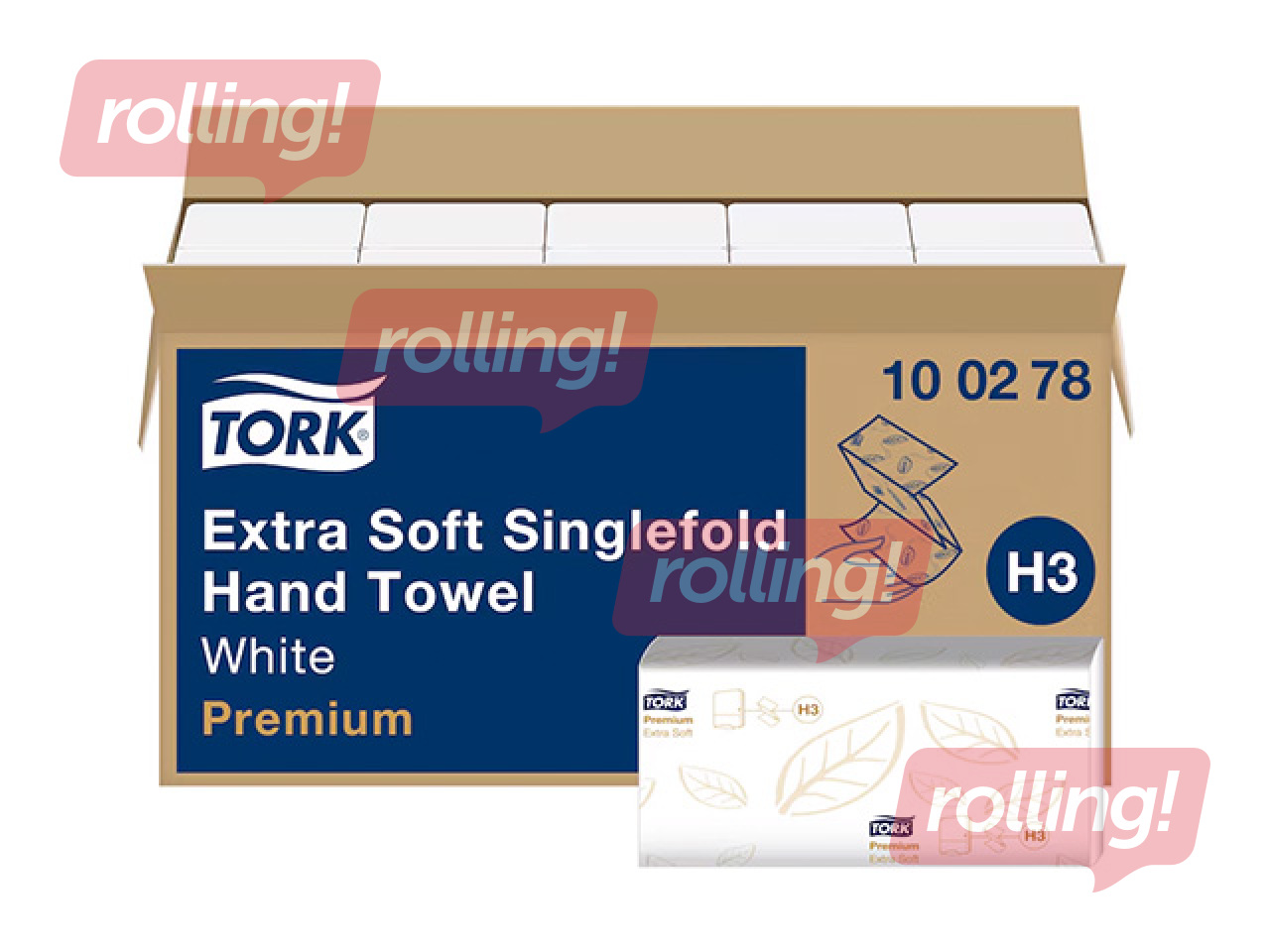 Papīra dvieļi Tork Premium Extra Soft, Singlefold, H3, balti, 2 slāņi, 200 loksnes, 15 paciņas