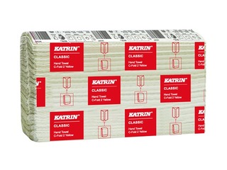 Kätepaberilehed Katrin Classic C-Fold, 16 tk/pakis, 2 kihti, kollane