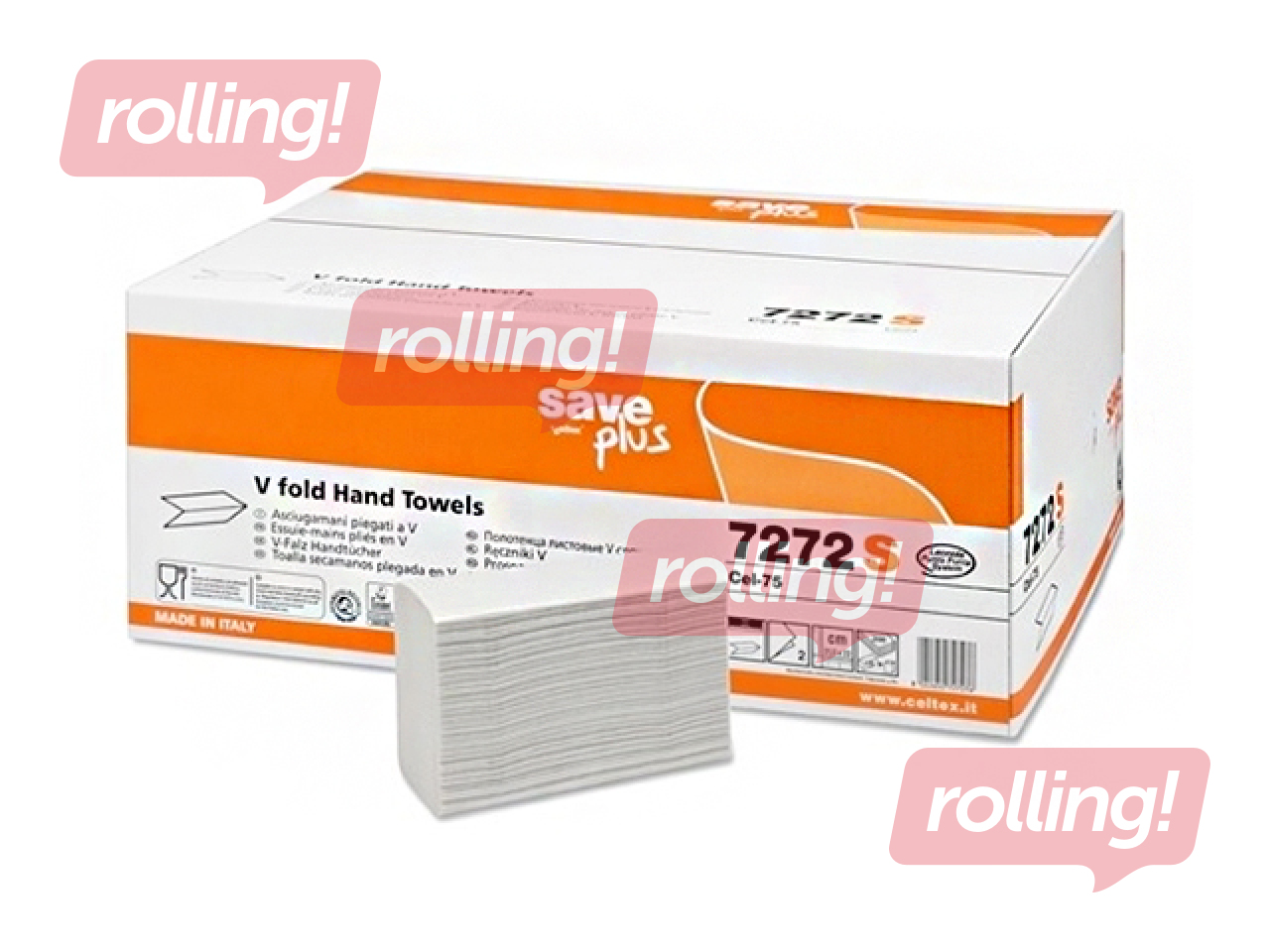 Papīra dvieļi Celtex Save Plus V (platās 10,5cm), balti, 2 slāņi, 200 loksnes, 15 paciņas