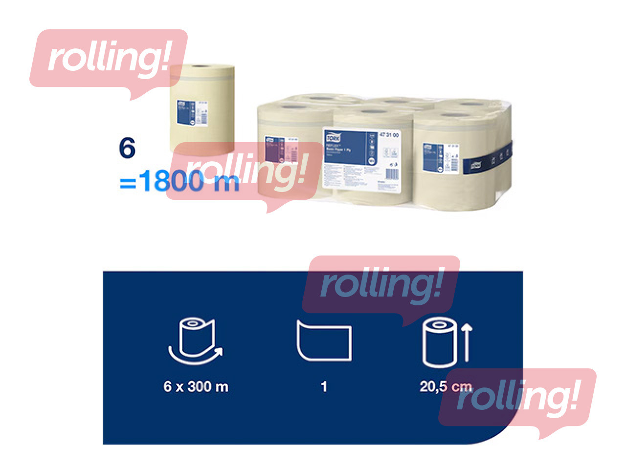 Papīra dvieļi Tork Reflex Basic, M4, dzelteni, 1 slānis, 300m, 6 ruļļi