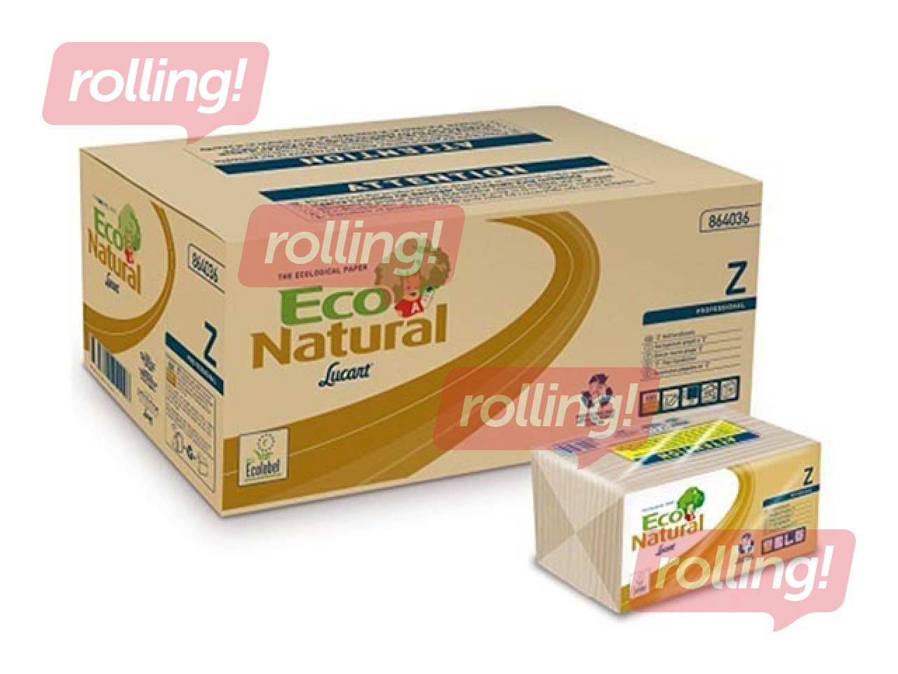 Paberrätikud lehtedena Lucart Eco Natural Z,  18 pakki, 2 kihti, pruunid