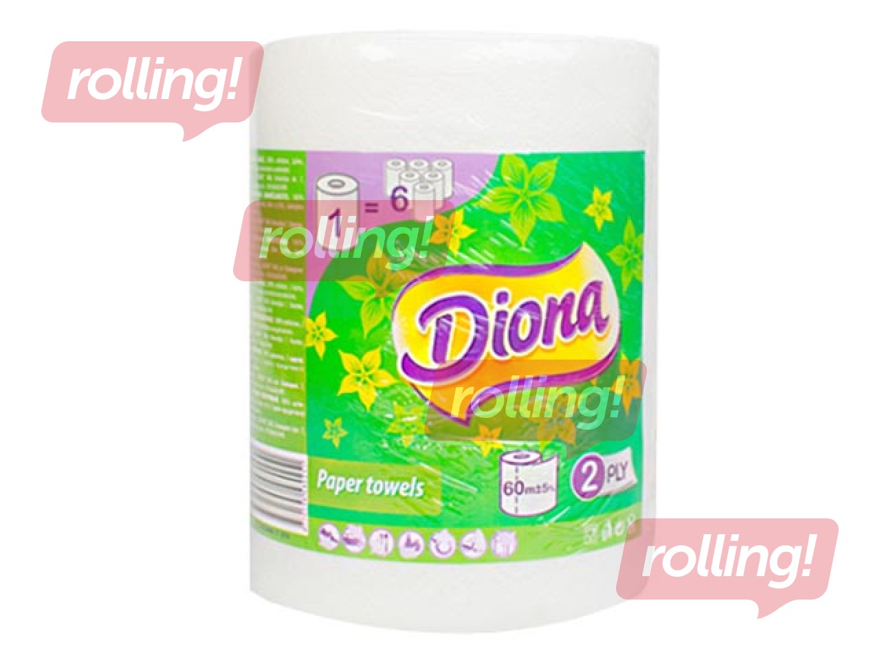 Paberrätik Diona, 60m, 1 rull, 2 kihti, valge