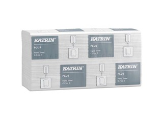 Papīra dvieļi Katrin Plus, C-Fold 2, balti, 2 slāņi, 100 loksnes, 16 paciņas