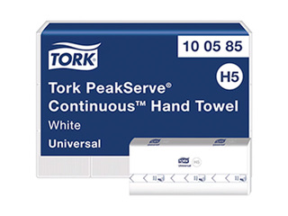 Paberikäterätikud lehtedena Tork Universal, PeakServe Continuous, H5, valge, 1-kiht, 410 lehte, 1