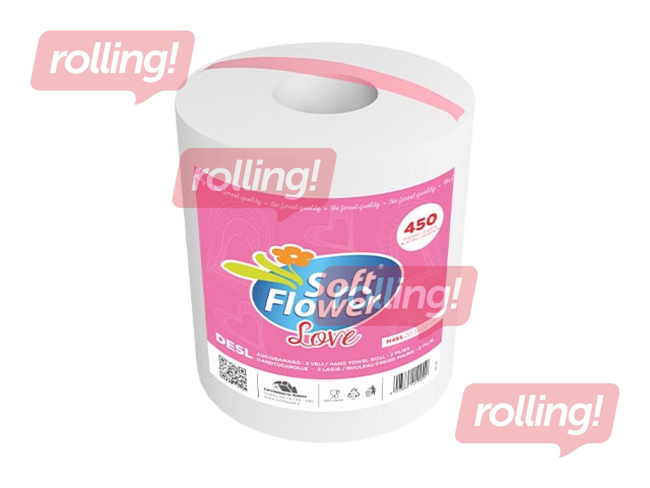 Love Soft Flower paberrätikud, 1 rull, 2 kihti, 450 lehte