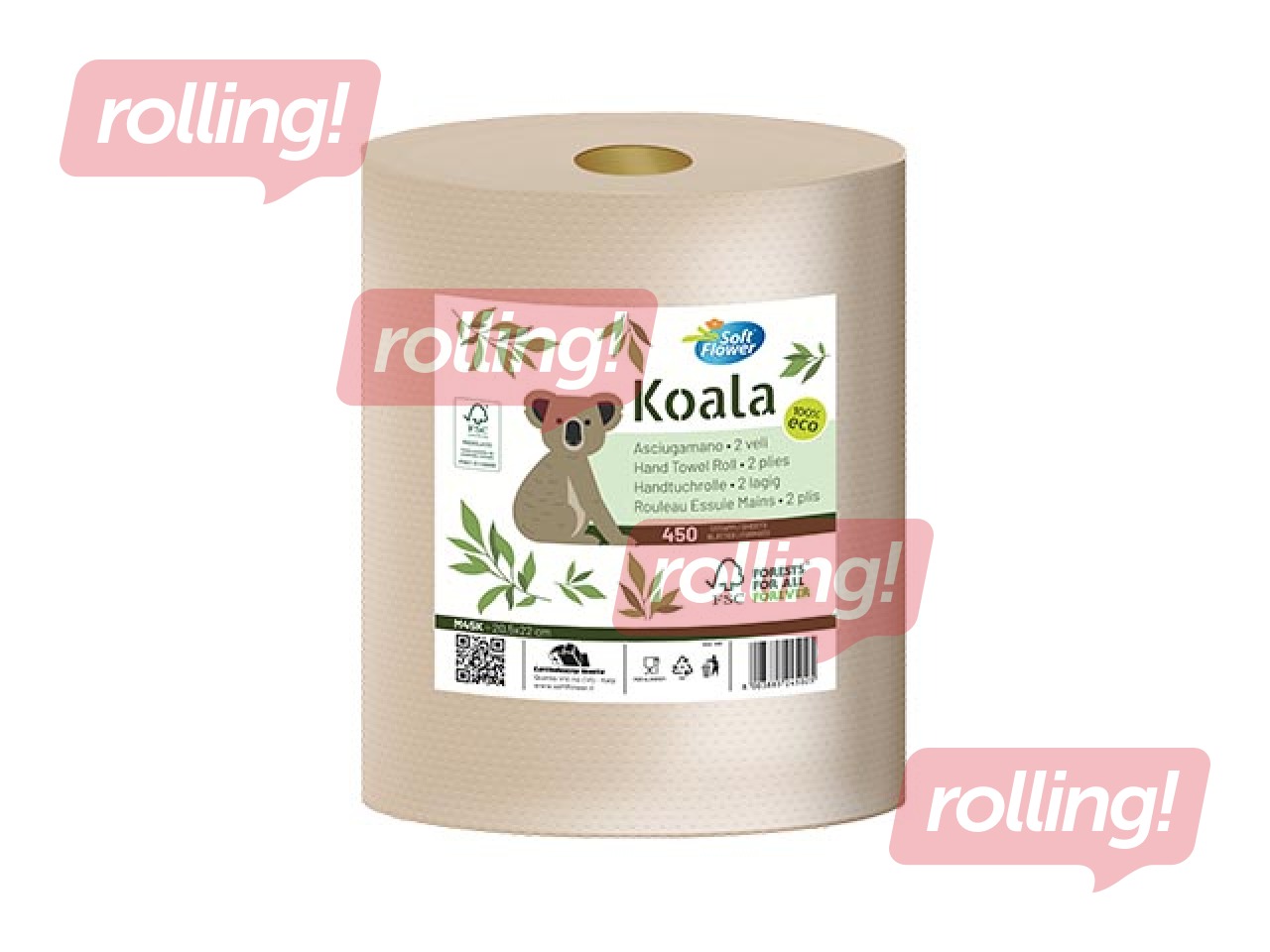 Koala Soft Flower paberrätikud, 1 rull, 2 kihti, 450 lehte