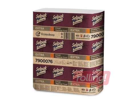 Paberist käterätikud Selpak, Pro Extra, Z-fold, H2, valged, 200 lehte, 2-kihilised, 12 pakki