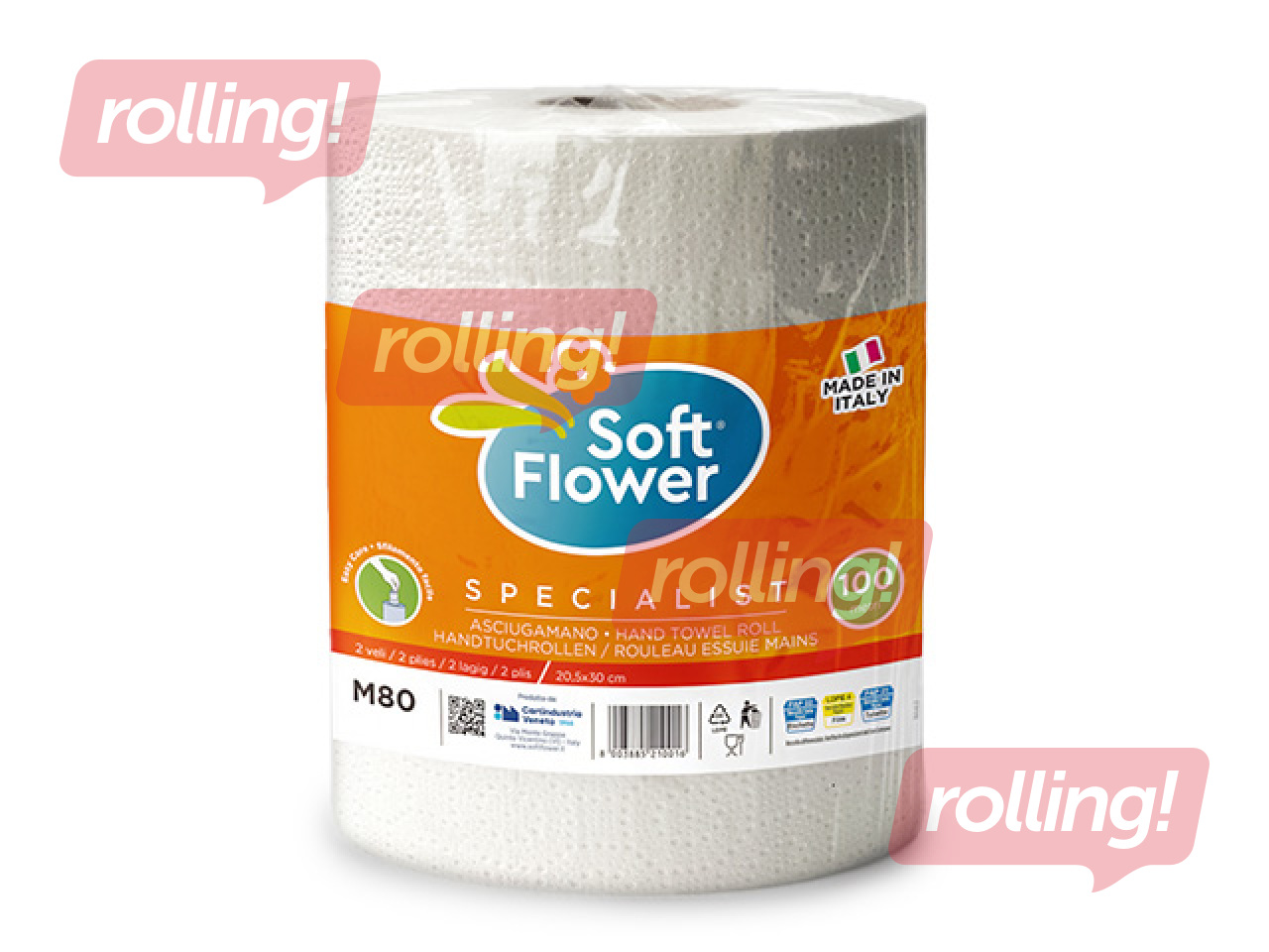 Tööstuslik paber Soft Flower, valge, 1 rull, 2-kihiline, 333 lehte