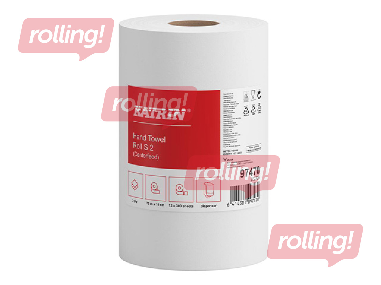 Paberirätikud Katrin Centrefeed S2, 12 rulli, 2-kihilised, valged