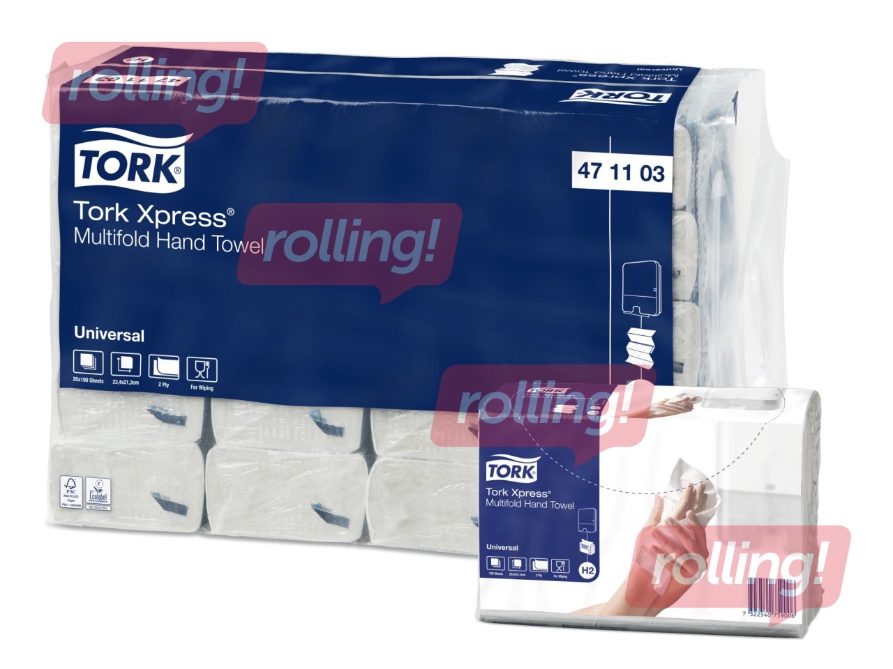 Бумажные полотенца Tork Xpress Z-fold H2, 1 упаковка, 190 листов, 2 слоя, серые