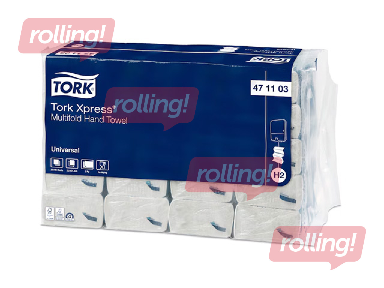 Paberrätikud Tork Xpress Z-fold H2, 1 pakk, 190 lehte, 2 kihti, hall