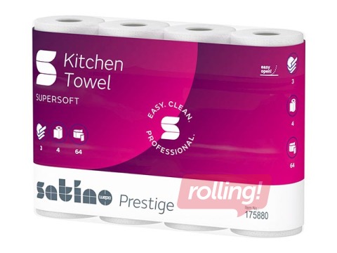 Бумажные полотенца Satino Prestige, 4 рулона, 3 слоя, белые