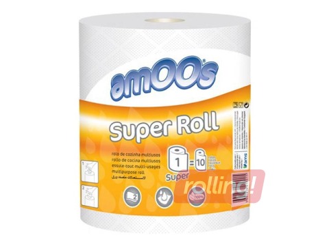 Papīra dvieļi Amoos Super Roll, 280 loksnes, 2 slāņi, 70m, 1 rullis