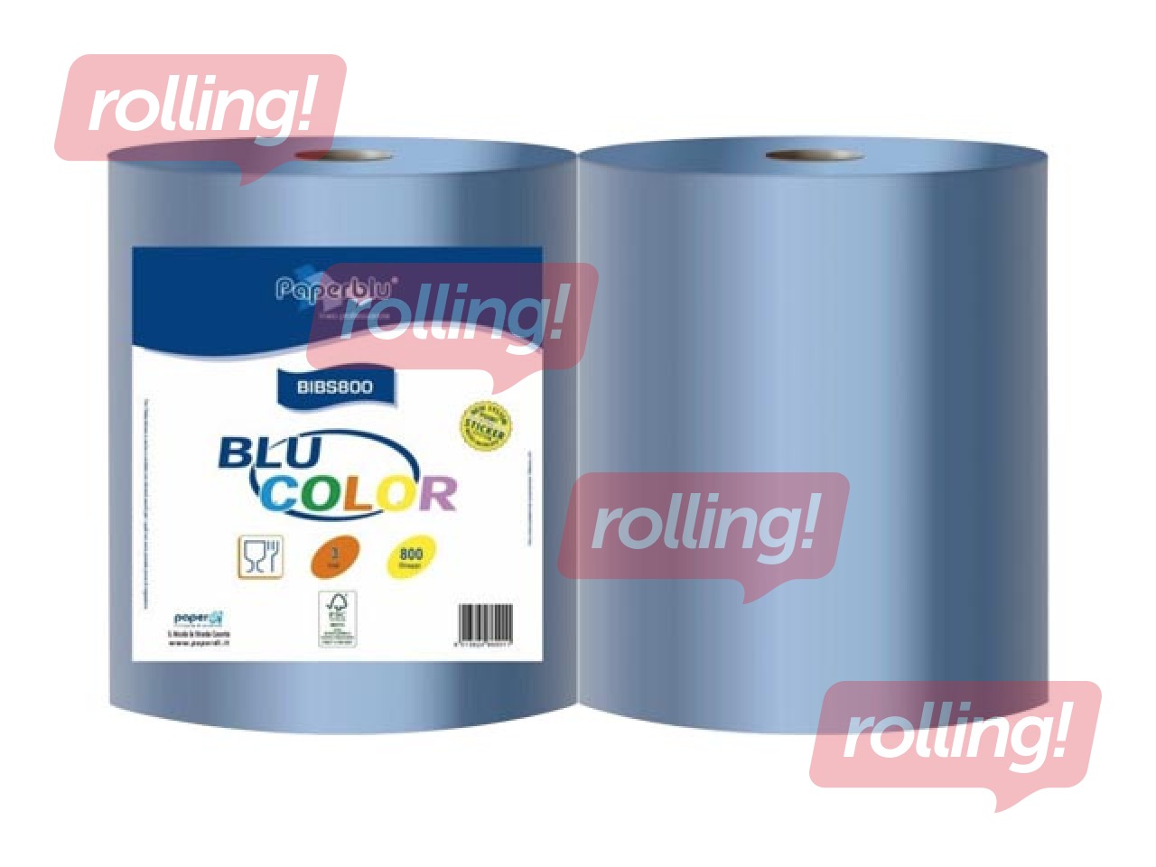Tööstuslik paber Paperblu, 2 rulli, 192 m, 800 lehte, 3 kihti, sinine