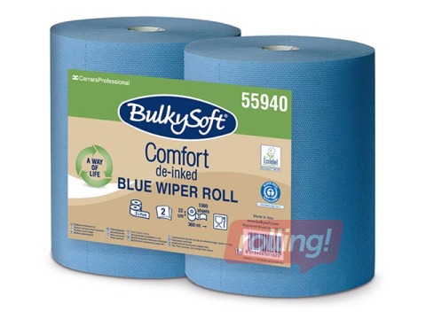Индустриальная бумага Bulkysoft Comfort, 2 рулона, 360 м, 1000 листов, 22x36 cм, 2 слоя, синяя