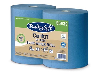 Industriālais papīrs Bulkysoft Comfort, 36x36cm, 1000 loksnes, 2 slāņi, zils, 360m, 2 ruļļi