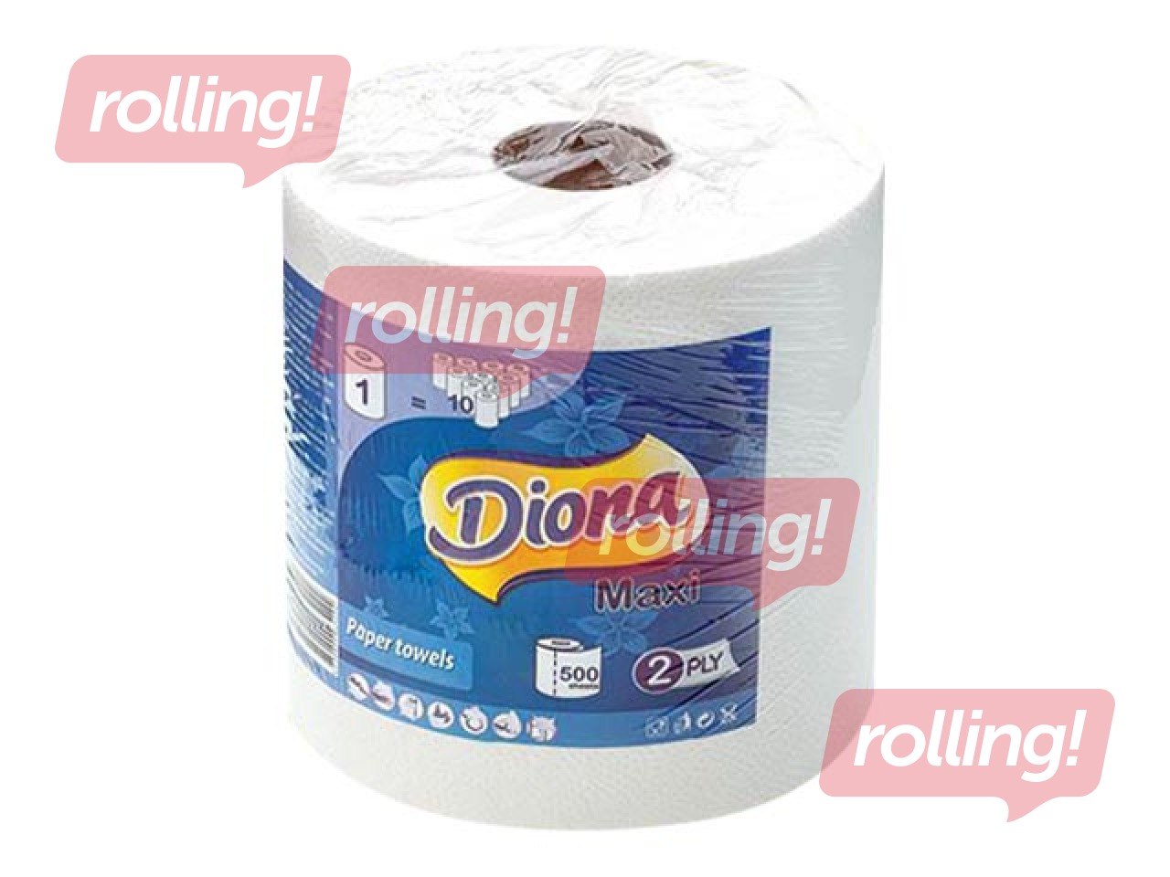 Papīra dvieļi Diona, 500 loksnes, 2 slāņi, 100m, 1 rullis