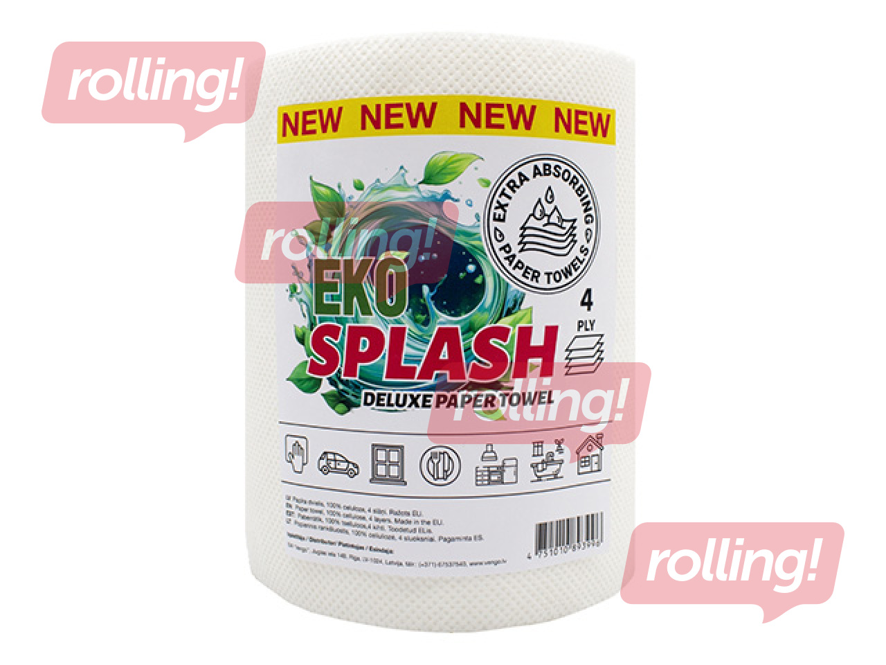 Papīra dvieļi Eko Splash Deluxe, 4 slāņi, 1 rullis