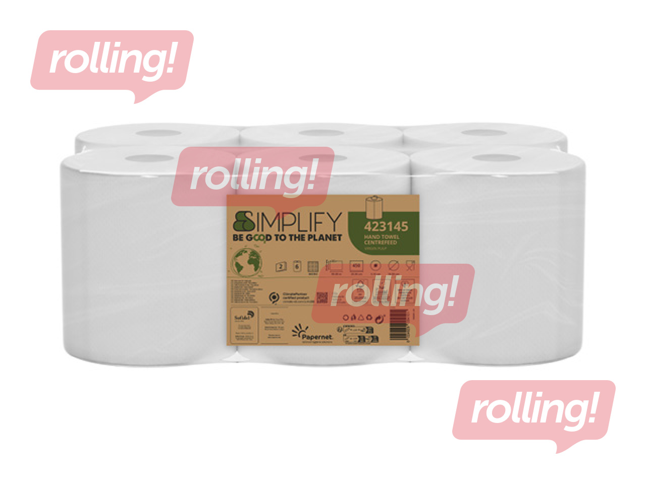 Бумажные полотенца Papernet Simplify, Centerfeed, M2, 2 слоя, 90м, 6 рулонов