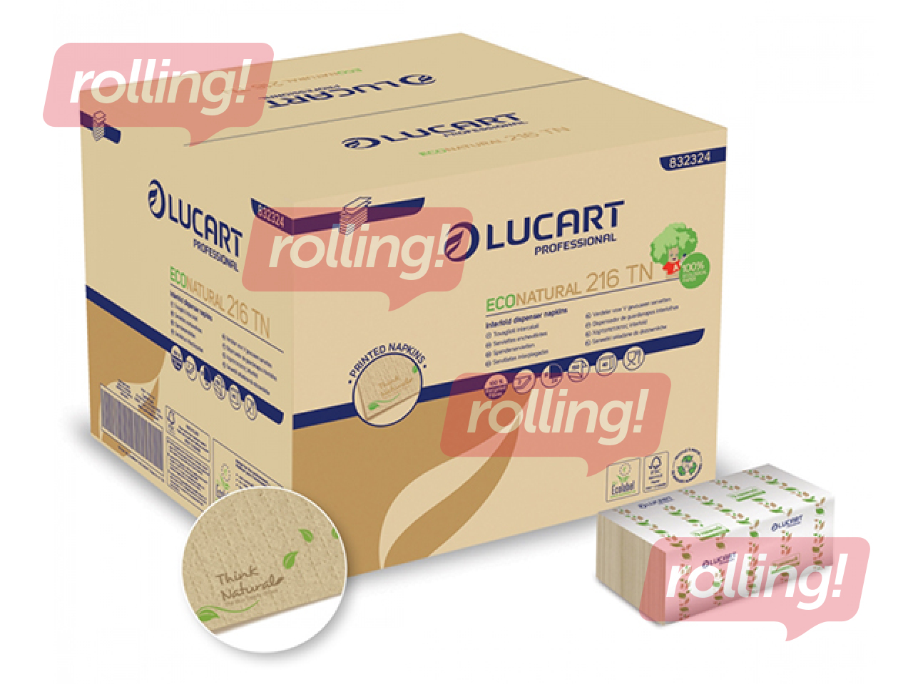 Dosaatori salvrätikud Lucart Eco Natural 216 TN, 1 pakk. x 150 salvrätikut, 2 kihti
