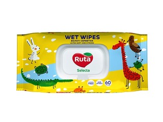 Niisked salvrätikud Ruta Selecta, Loomad, aaloeekstraktiga, 60 tk.