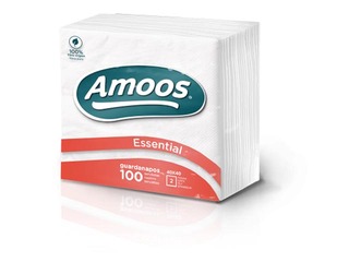 Салфетки Amoos, 33х33 см, 2 слоя, 100 шт., белые