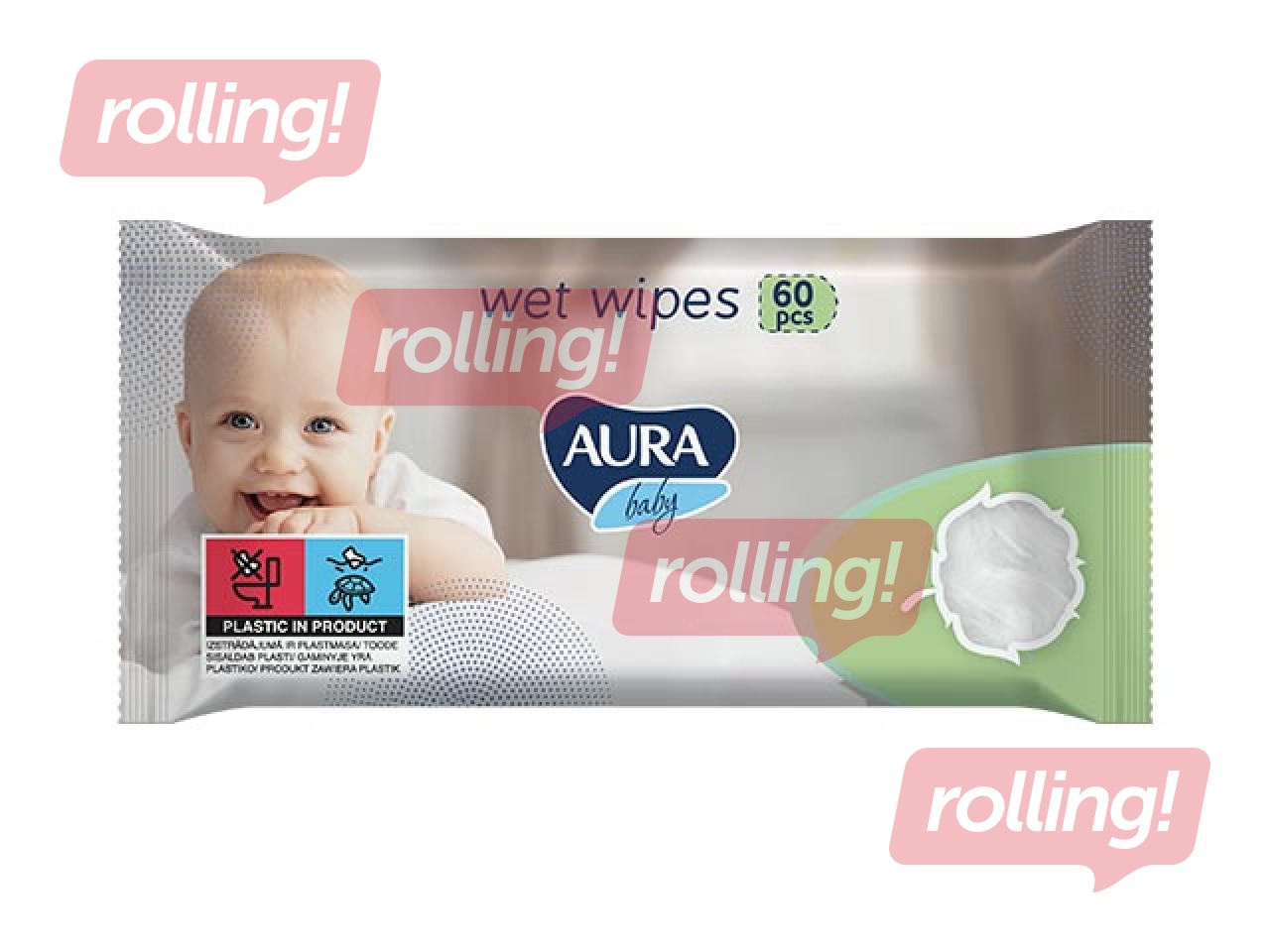 Niisked salvrätikud Aura Baby, 60 tk.