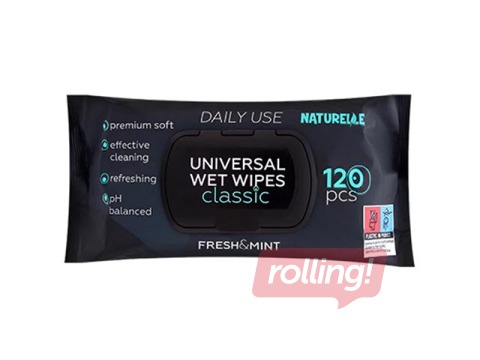Мокрые салфетки, Naturelle, универсальные, черные, 120 шт.