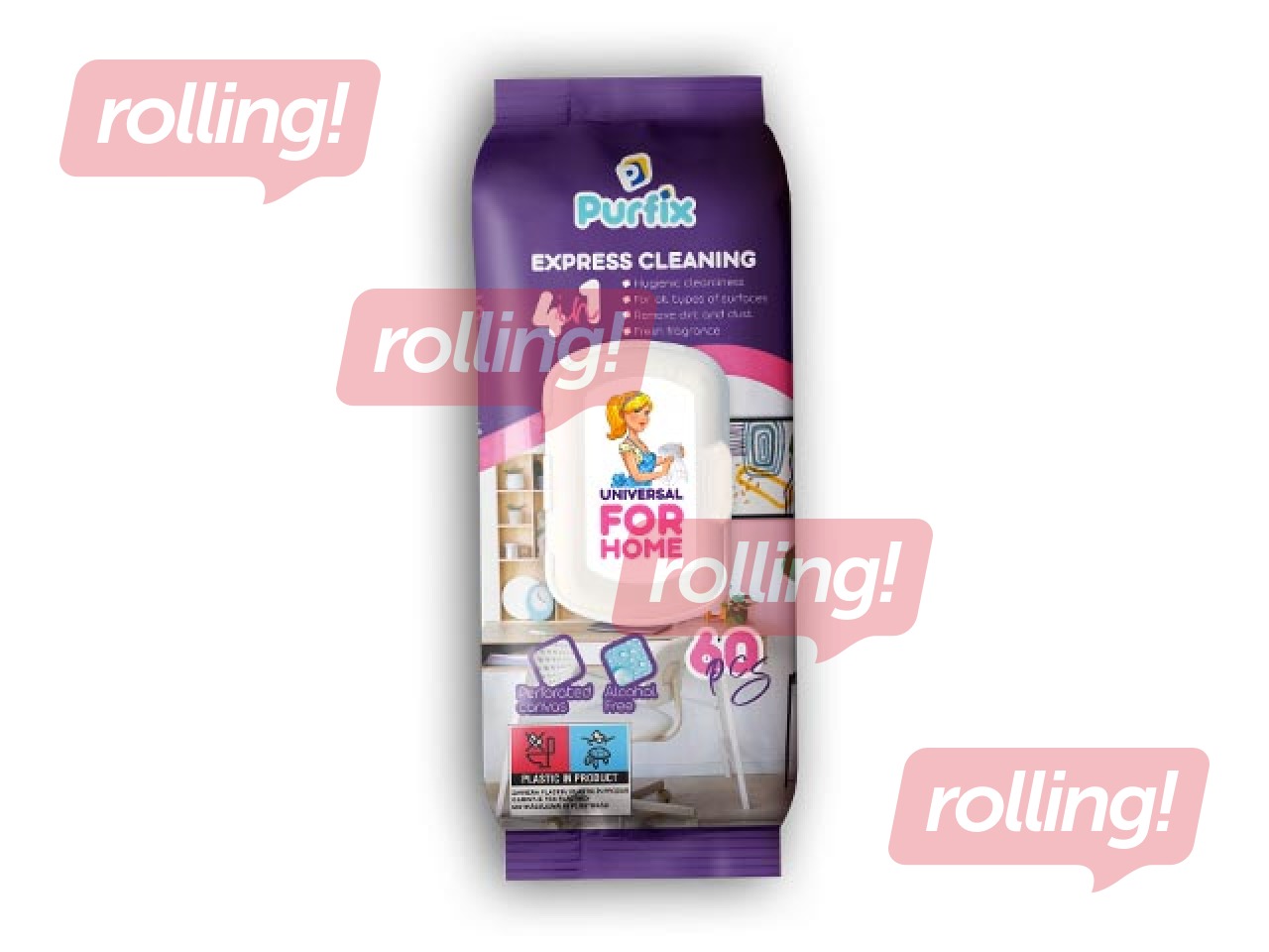 Мокрые салфетки, Purfix, для поверхностей, универсальные, 60 шт.