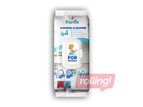 Мокрые салфетки, Purfix, для кухни, 60 шт.