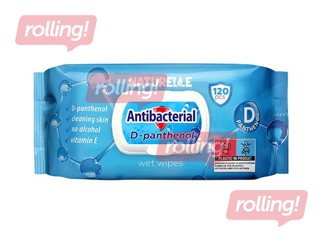 Mitrās salvetes Naturelle Antibacterial ar D pantenolu, 120 gab.