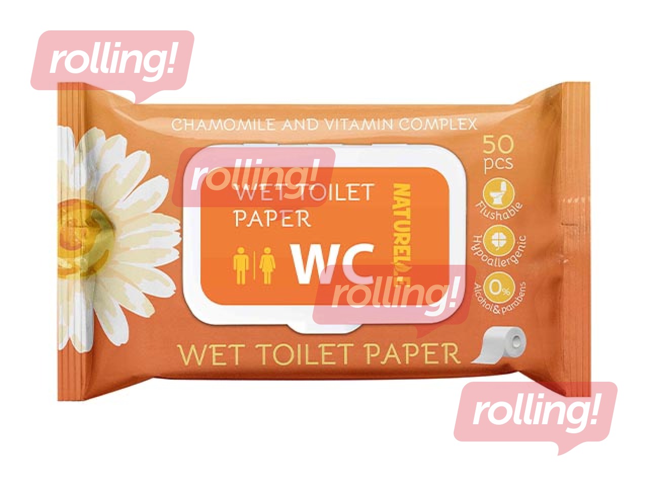 Niiske tualettpaber, Naturelle, kummeliekstrakti ja vitamiinikompleksiga, 50 tk.