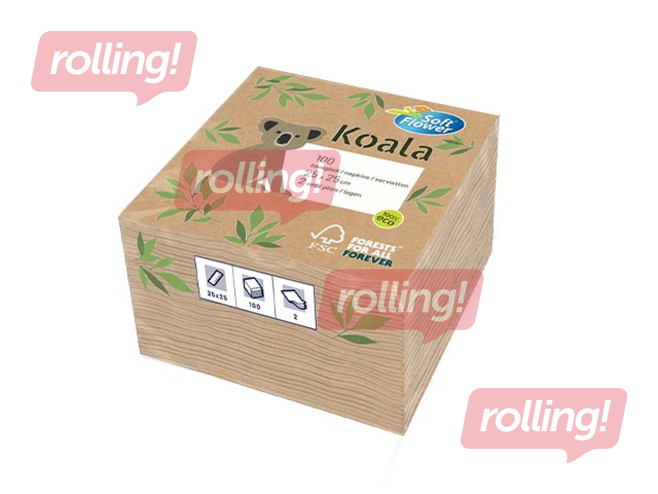Koala Soft Flower napkins, 25×25 cm, kraft, 100 pcs.