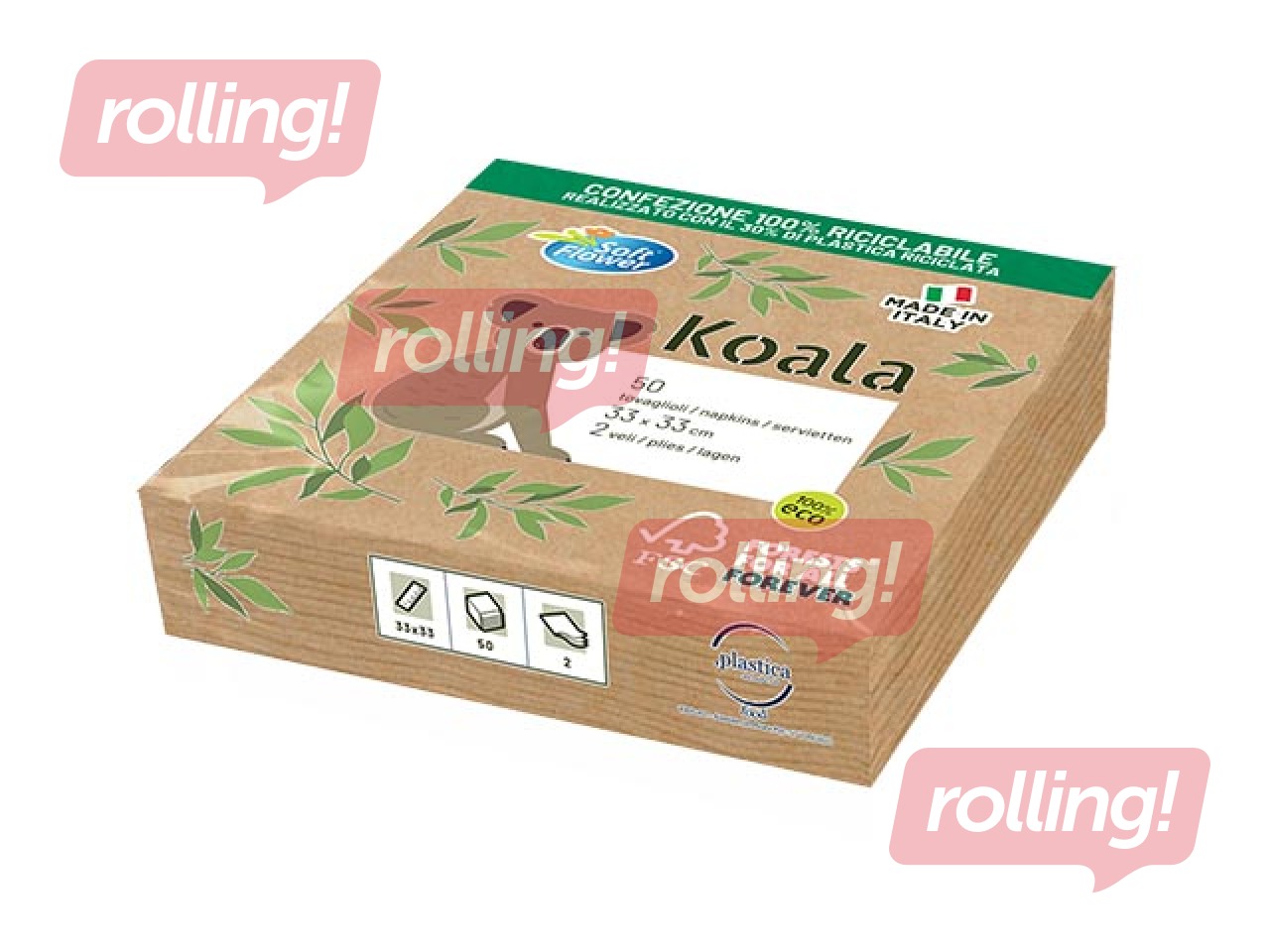 Koala Soft Flower napkins, 33×33 cm, kraft, 50 pcs.