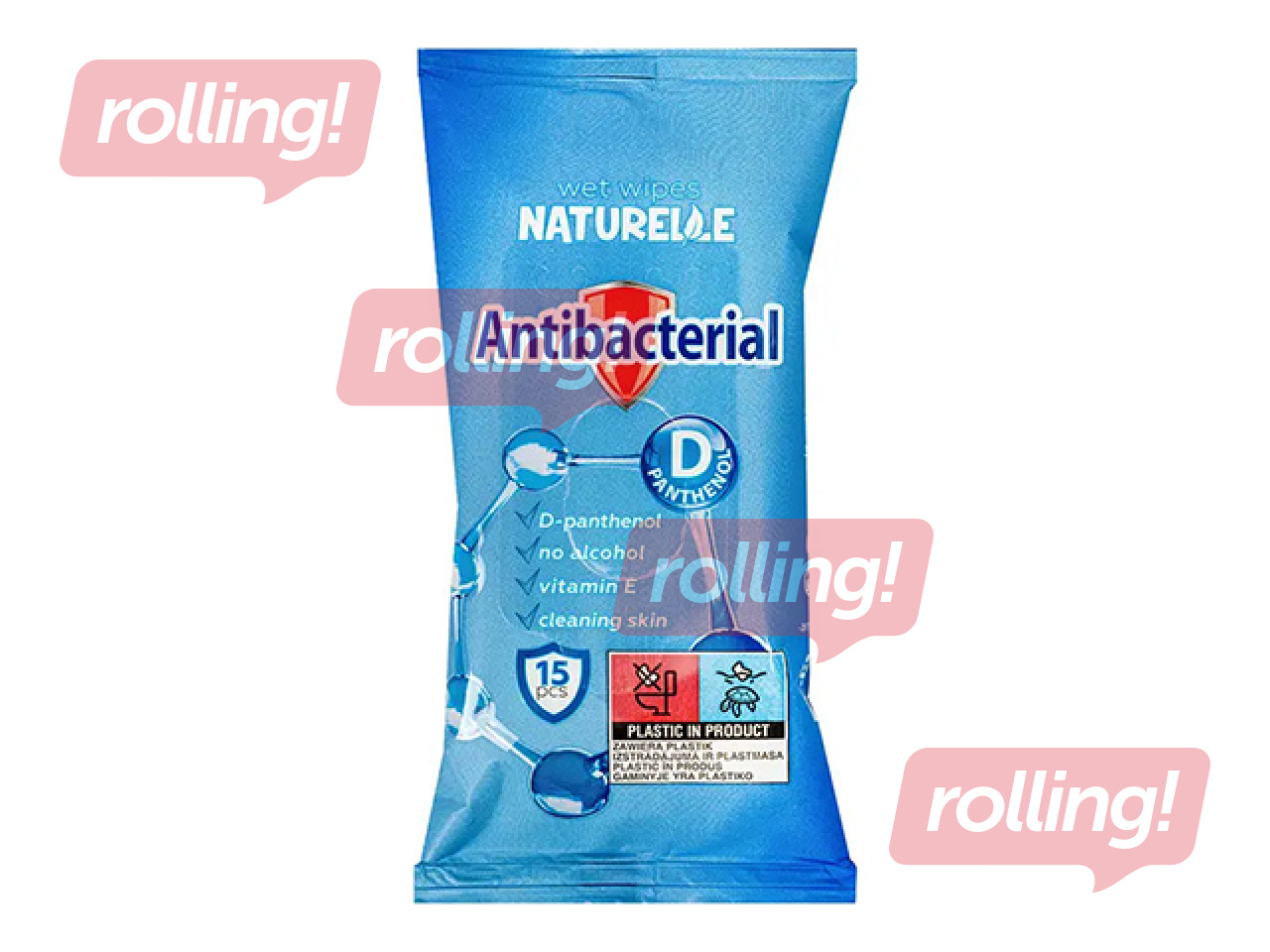 Mitrās salvetes Naturelle Antibacterial ar D pantenolu, 15 gab.